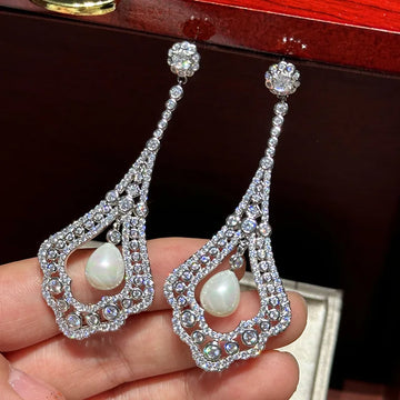 High Quality Zircon Pearl Bridal Earrings CZ Cubic Zirconia Wedding Earring For Brides Accessories Women Birthday Gift Jewelry