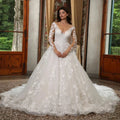 New church wedding dress sheer neck 3D flowers lace long illusion sleeves bridal gown vintage – Pollyanna Events