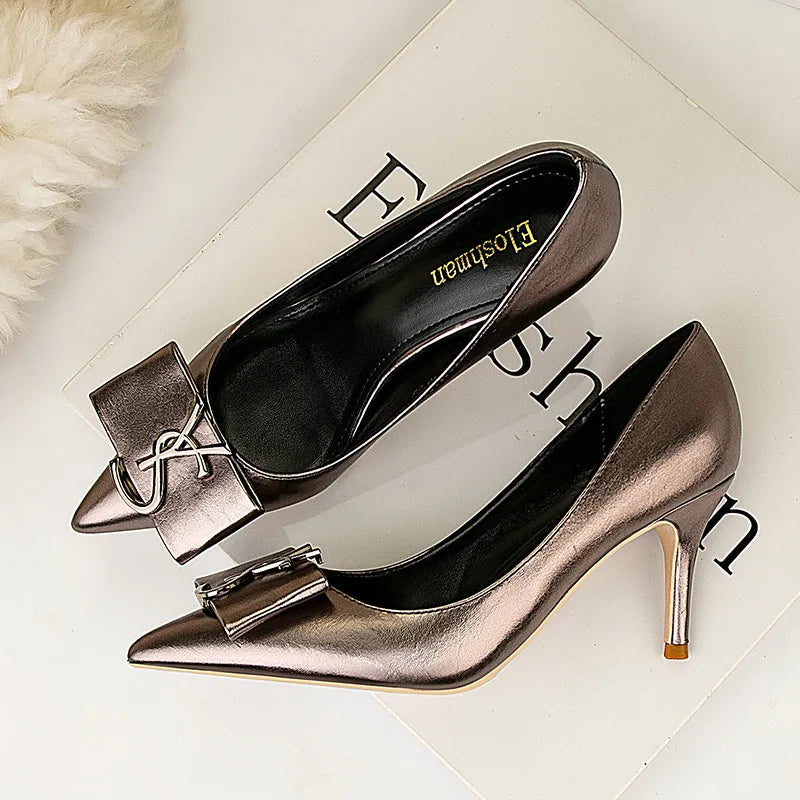 Luxury replica brand designer pumps women 7cm high heels sexy metallic silver event wedding shoes – Pollyanna Events