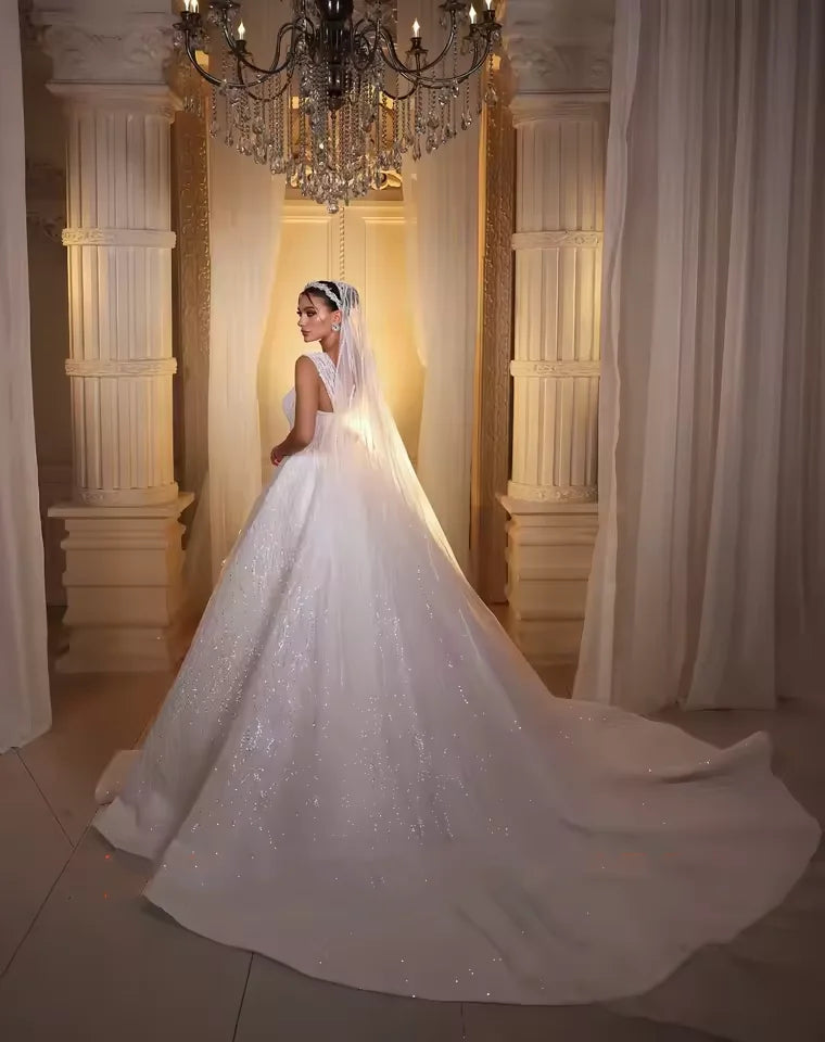 Customized Sweetheart Neck Wedding Dresses Shoulder Strap Shiny Beaded Sequins Lace Princess Ball Gown Vestidos De Novia