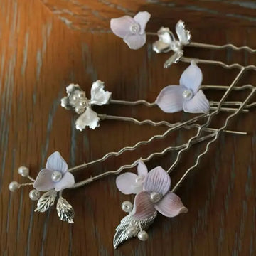 Porcelain Flower Hair Pin Clip Silver Color Head Piece For Bride Bridesmaids Women Hairpins Wedding Accessories Bridal Jewelry
