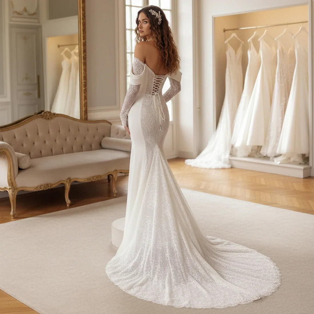 Elegant Sheath Sweetheart Lace Wedding Dresses For Women Vestidos Novia Long Sleeve Appliques Mermaid Bridal Party Gown