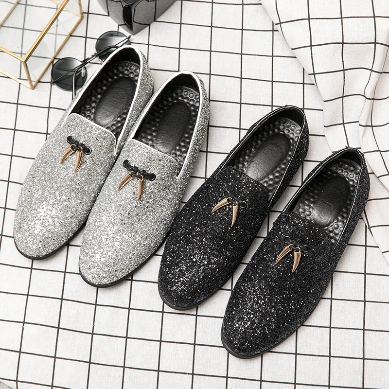 Italian Fashion Glitter Loafers Men New Arrival Coiffeur Wedding Dress Formal Shoes Men Elegant Party Shoes Men Classic