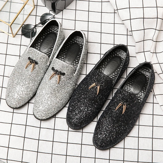 Italiaanse mode glitter loafers mannen nieuwe aankomst 2024 coiffeur trouwjurk formele schoenen mannen elegante feestschoenen mannen klassiek