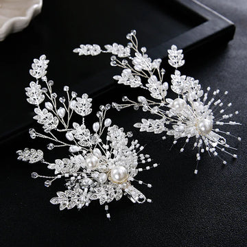 Wedding Accessories Pearl Rhinestones Hair Pin Clip Silver Color Hairpin For Brides Bridesmaids Leaf Head Piece Bridal Jewelry