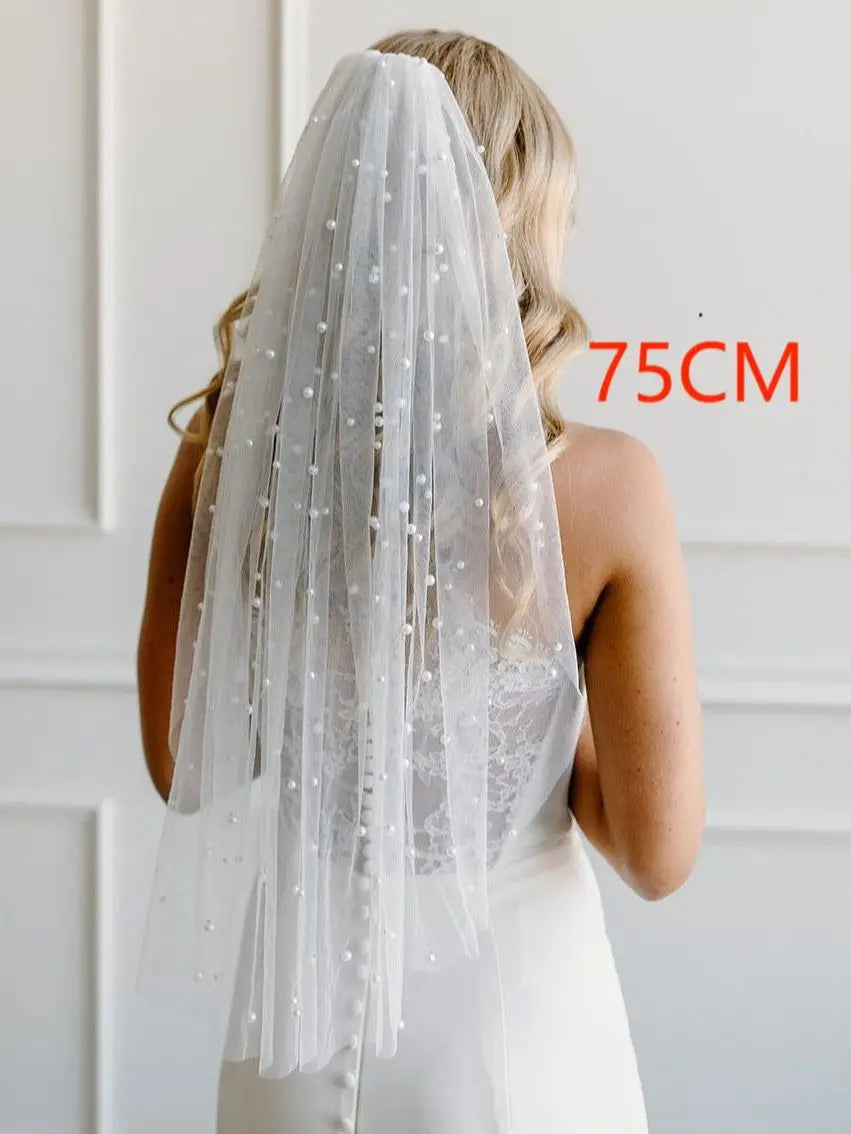 V05 حجاب الزفاف اللؤلؤ الكلاسيكي مع مشط طرحة الزفاف طول الكاتدرائية طبقة واحدة حافة خام اكسسوارات الزفاف العروس الجمال