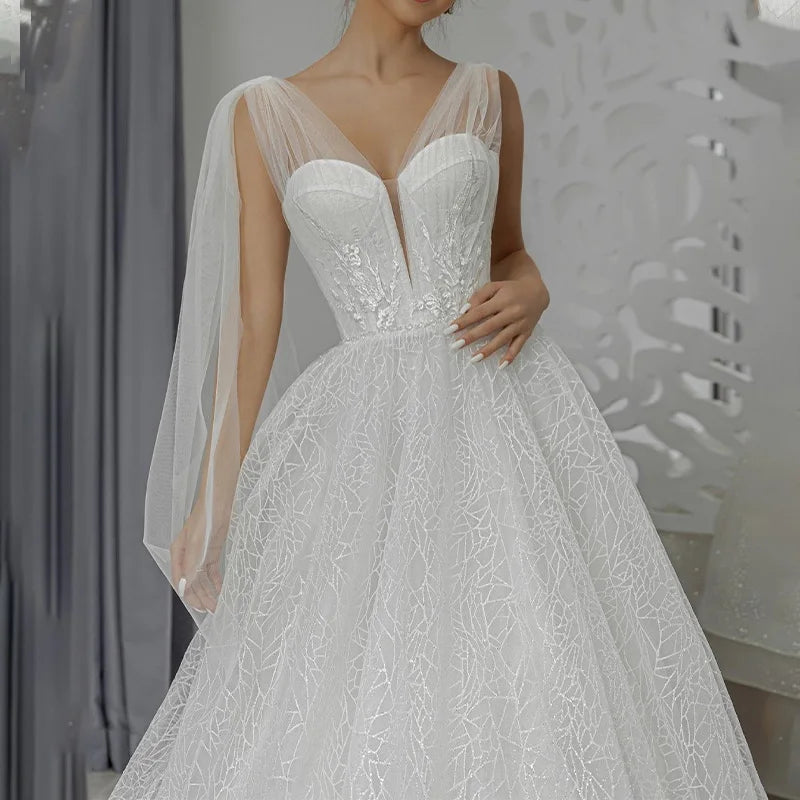 A Line Wedding Dresses Two Straps Lace Appliqque Bridal Gowns Vestidos De Novia Robe De Mariée MULTI