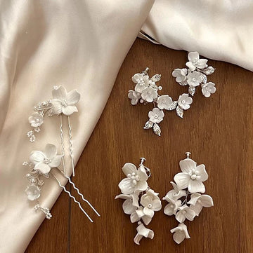 Porcelain Flower Hair Pin Clip Silver Color Head Piece For Brides Bridesmaids Leaf Hairpin Bridal Jewelry Wedding Accessories