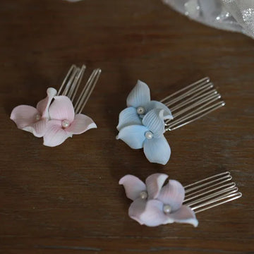 Bridal Jewelry Pink Blue Porcelain Flower Hair Pins Clips Pearl Hairpins For Brides Bridesmaids Headpieces Wedding Accessories
