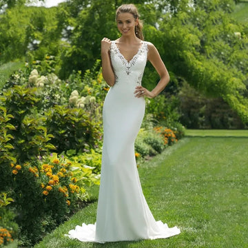 Sexy Bhoho Wedding Dress V-neck Backless Lace Appliques Mermaid Beach Bridal Gowns Boho Garden Vestidos De Noiva