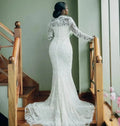 African plus size illusion mermaid wedding dress detachable train beaded lace crystals bride – Pollyanna Events