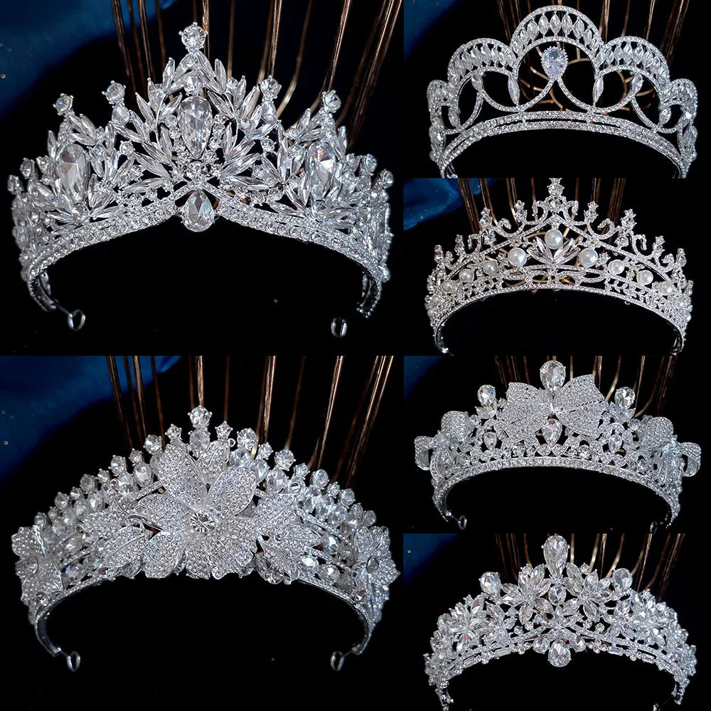 Kmvexo lüks gümüş renkli kristal gelin tiaras taç rhinestone pageant diadema yakalar başlıklar düğün saç aksesuarları