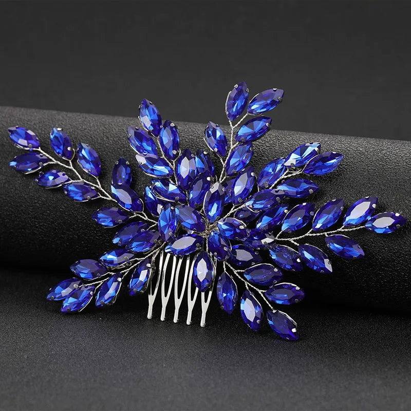 Floralbride Handmade Trendy Alloy Blue Opal Crystal Rhinestones Bridal Hair comb Wedding Headpieces Women Girls Hair Jewelry 1570 Blue Silver