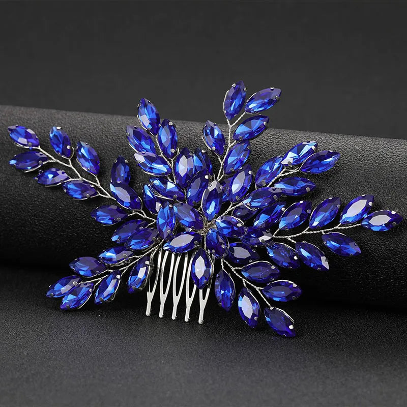 Handmade blue opal crystal rhinestone bridal hair comb wedding headpiece women girls jewelry – Pollyanna Events