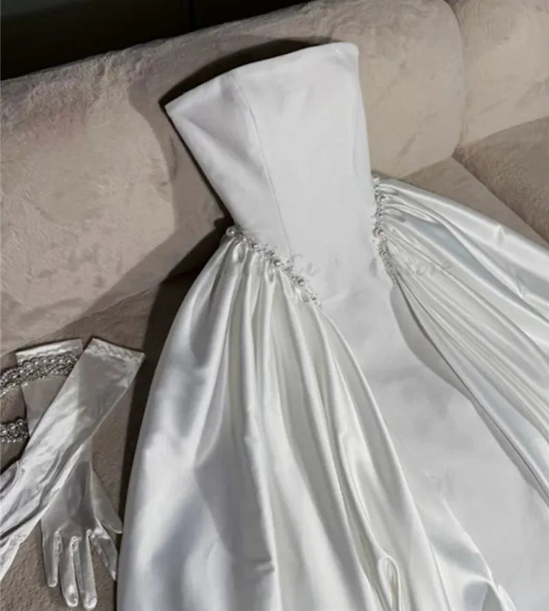 Strapless satin pearls A-line floor-length gorgeous formal bridal gown wedding dress – Pollyanna Events