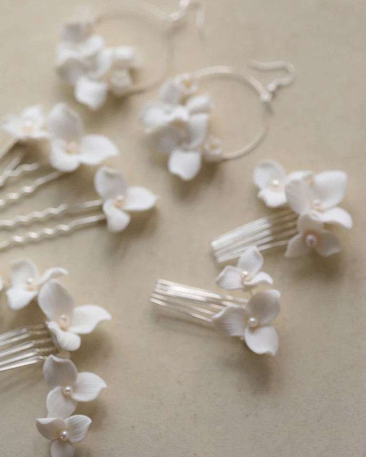 Porcelain Flower Hair Comb Pin Clip Silver Color Head Piece Brides Party Gift Flower Hairpins Wedding Accessories Bridal Jewelry