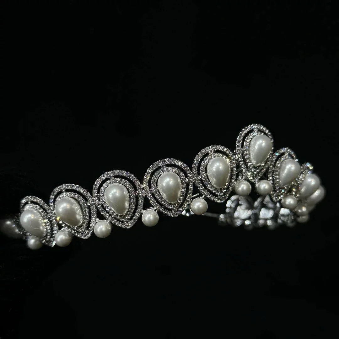 Crystal Pearl Tiaras and Crowns Rhinestones Diadem Bride Women Princess Queen Headband Bridal Hair Jewelry Wedding Accessories