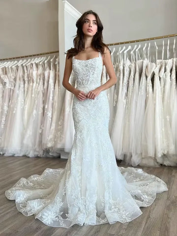Lace Mermaid Wedding Dresses 2026 Robe De Mariee Square Collar Sleeveless Bridal Gowns Customized Beading Vestidos de novia