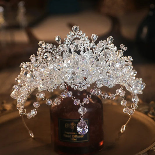 KMVEXO Baroque Luxury Crystal Bridal Tiaras Cubic Zircon Crown Rhinestone Pageant Diadem Headpieces Wedding Hair Accessories