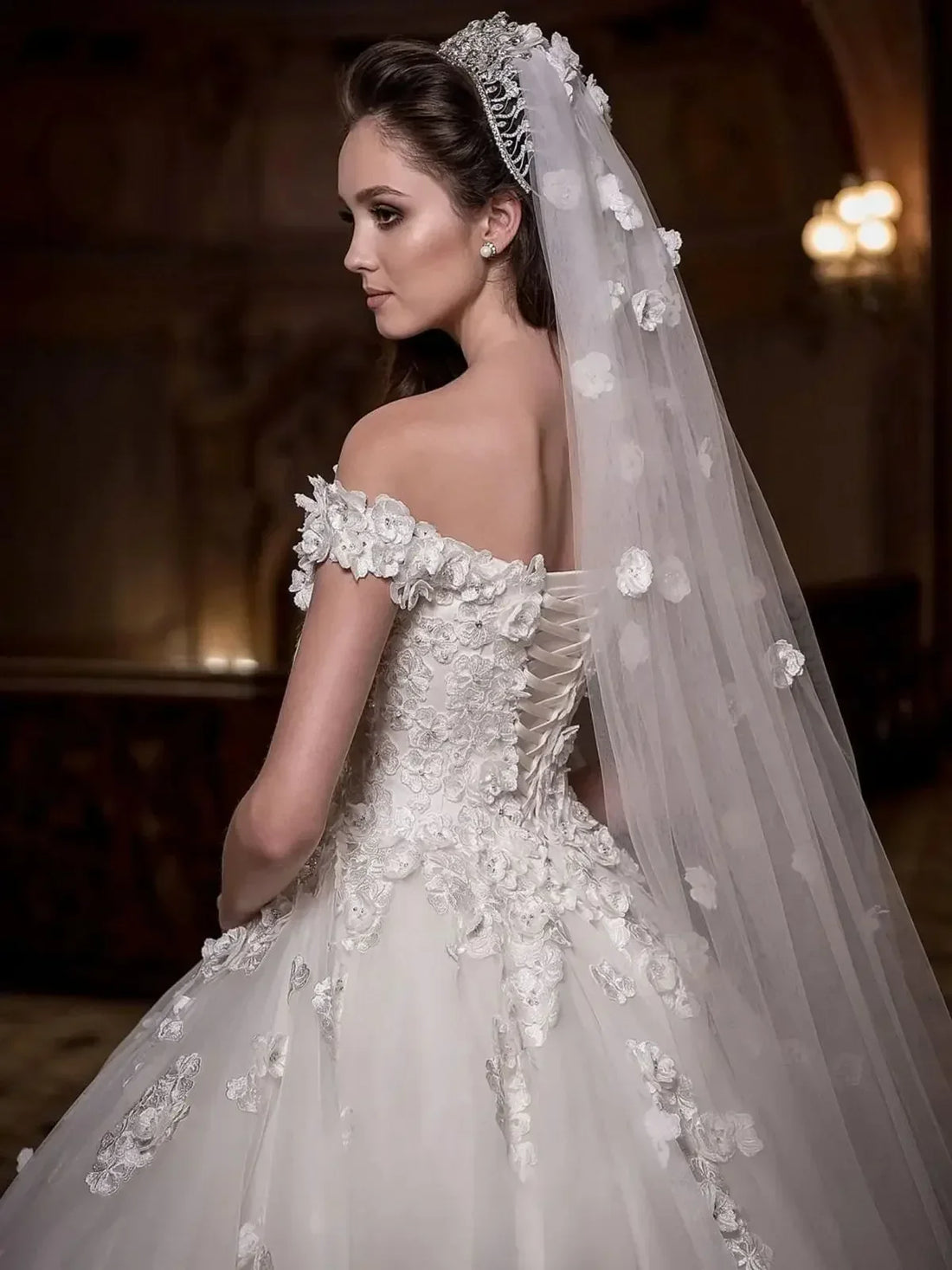 Elegant Wedding Dresses 3D-Flower Ball Gowns Off The Shoulder  Beading Vestidos De Novia Customized plus Size Bride Dress