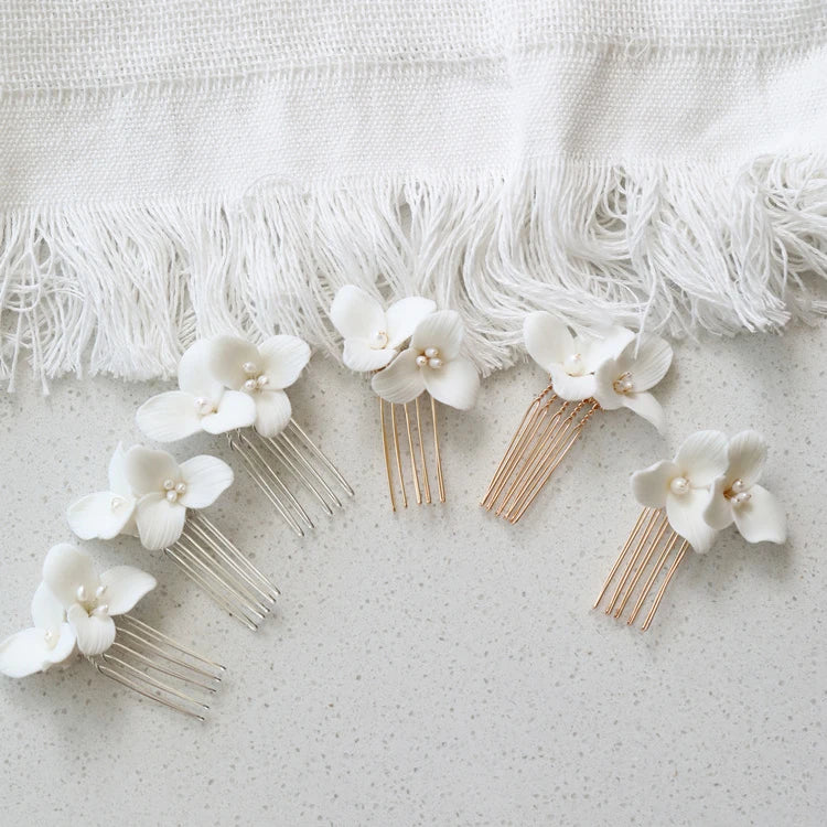 Wedding Accessories Porcelain Flower Hair Comb Clip Freshwater Pearl Hairpins For Brides Bridesmaids Head Pieces Bridal Jewelry