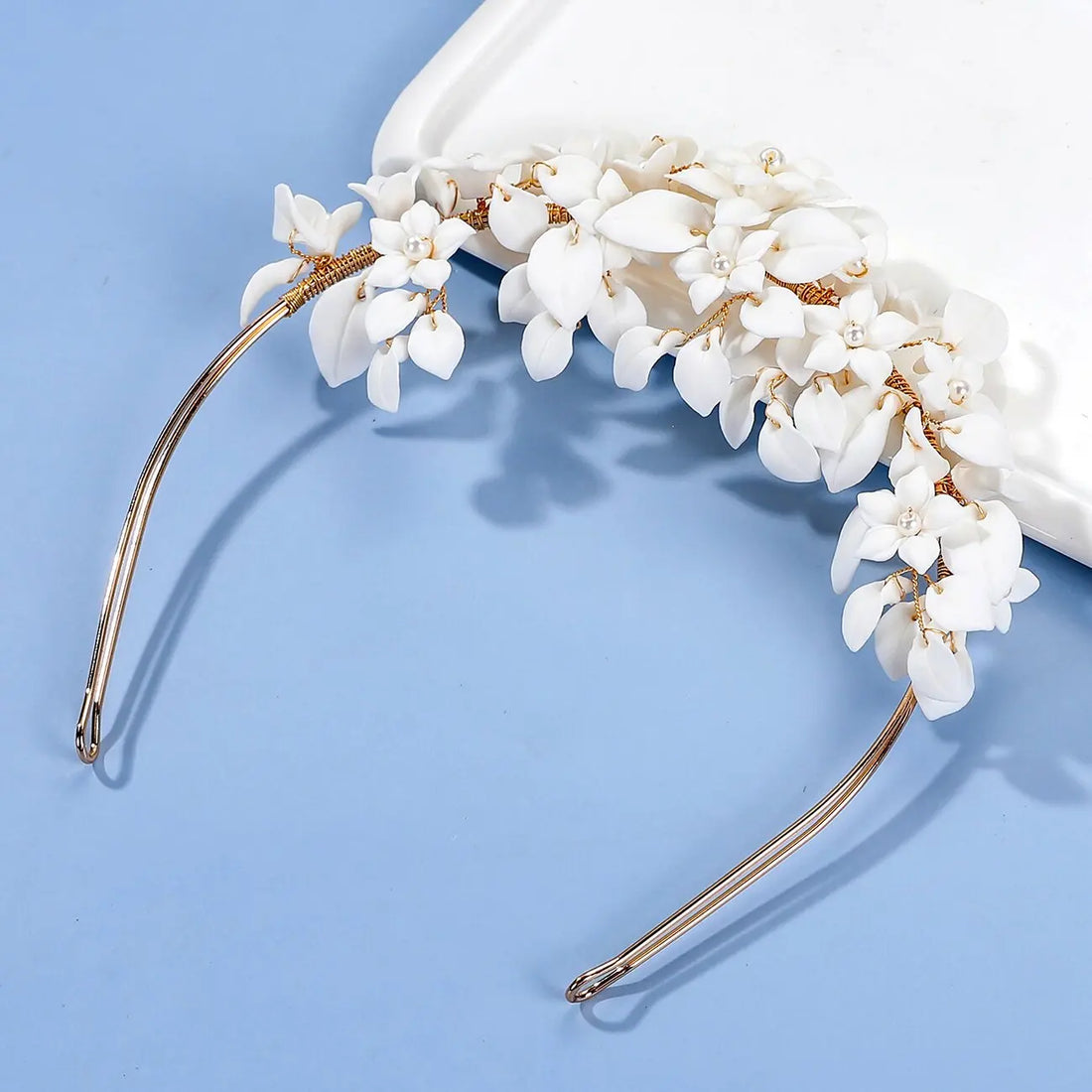 Bridal Hair Jewelry Gold Color Headbands Headpieces Porcelain Flower Hairband Brides Gift Headdress Headwear Wedding Accessories