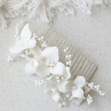 Wedding Accessories Porcelain Flower Hair Comb Pin Silver Gold Color Hairpins For Brides Women Gifts Head Pieces Bridal Jewelry