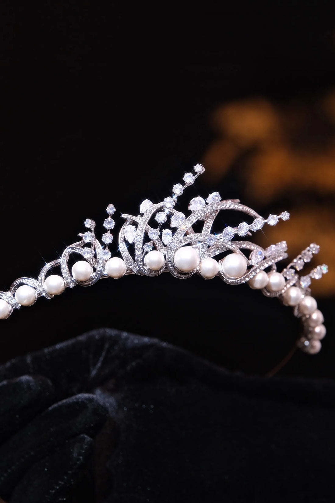 Rhinestones Zircon Tiaras and Crowns Pearl Zirconia Headband For Brides Women Diadem Bridal Jewelry Wedding Hair Accessories