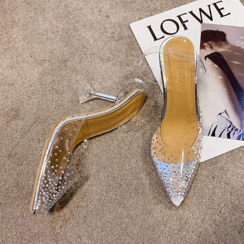 Transparent plastic thin heels women slingbacks bling summer dress pointed toe party high heels shoes – Pollyanna Events