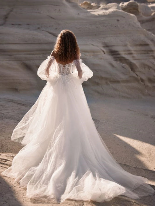 Élégant robe de mariée de cou chéries classique Classic A-Line Bride Robe Appliques Robes de mariée de longueur de plancher Vestidos de Novia