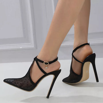 Liyke New Fashion Black Mesh, спрямована на ногах Stiletto High Shides Bandal