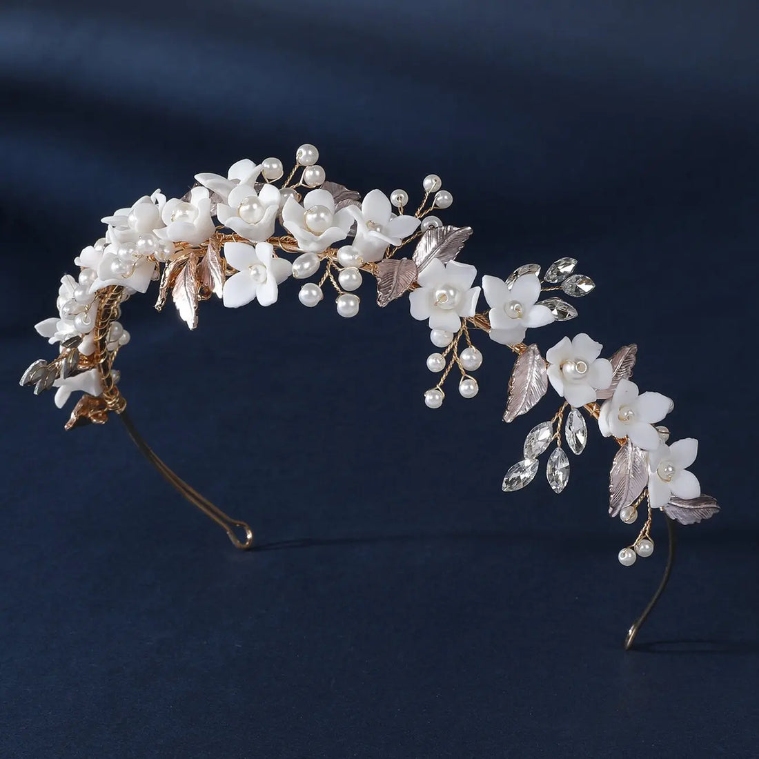 Wedding Hair Accessories Porcelain Flower Headband Hairband For Brides Handmade Gold Color Headpiece Headdress Bridal Jewelry