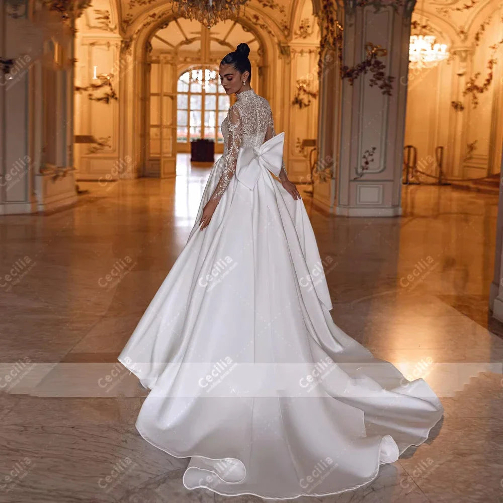 Elegant Wedding Dresses A Line Satin Bridal Gowns Lace Appliques Full Sleeves Charming Pretty Customized Vestidos De Novia 2026