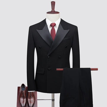 High-end Wool Tussock Suit (suit + Vest + Trousers) Groom Wedding Fashion Handsome Tencel Double Breasted Three-piece Set black