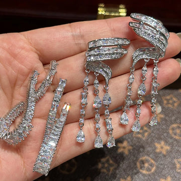 Silver Color CZ Zircon Bridal Earrings Cubic Zirconia Wedding Earring For Women Bride Accessories Dinner Party Dress Jewelry