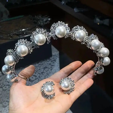 Bridal Hair Jewelry  Crystal Pearl Tiaras and Crowns Rhinestones Diadem For Bride Princess Queen Headband Wedding Accessories