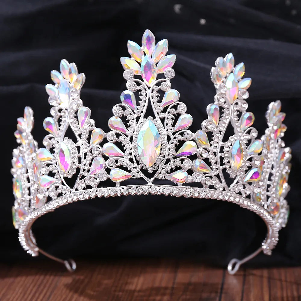 Crystal di colore argento di lusso barocchi Cristallo Ab Crown Crown Tiara Rhinestone Pageant Diadem Diadem Women Bride Wedding Hair Accessori