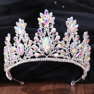 Baroque Luxury Silver Color Crystal AB Bridal Crown Tiara Rhinestone Pageant Diadem Tiaras Women Bride Wedding Hair Accessories