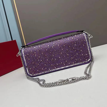 Designer's trendy luxury crystal diamond metal high-tech multi-functional shoulder slung handbag