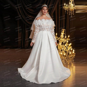 Luxury Wedding Dresses A Line Woman's Appliques Off Shoulder Bride Gowns Lace Long Sleeve Satin Vestidos De Novia Customized