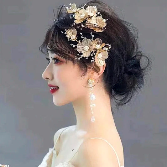 Bandas de cabelo de pérolas Acessórios para cabelos de casamento de flores para mulheres Pérola floral pêra -de -cabeças de pêlo de pêlos festas jóias de cabelo de miçangas