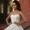 Tulle A-line lace appliques strapless sweep train elegant bridal gown wedding dress – Pollyanna Events