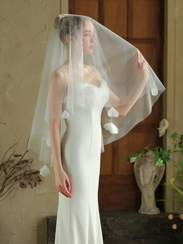 White Bridal Veil Flower Lace Wedding Veils For Brides Evening Dinner Party Dress Women Girl Gifts Hair Accessories Jewelry