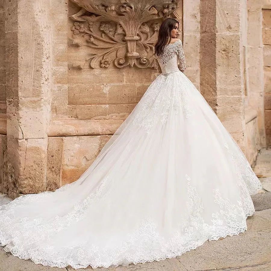 Wedding Dress One Shoulder High Waist Slim Fit Trailing Lace Sticker Bridal Dress