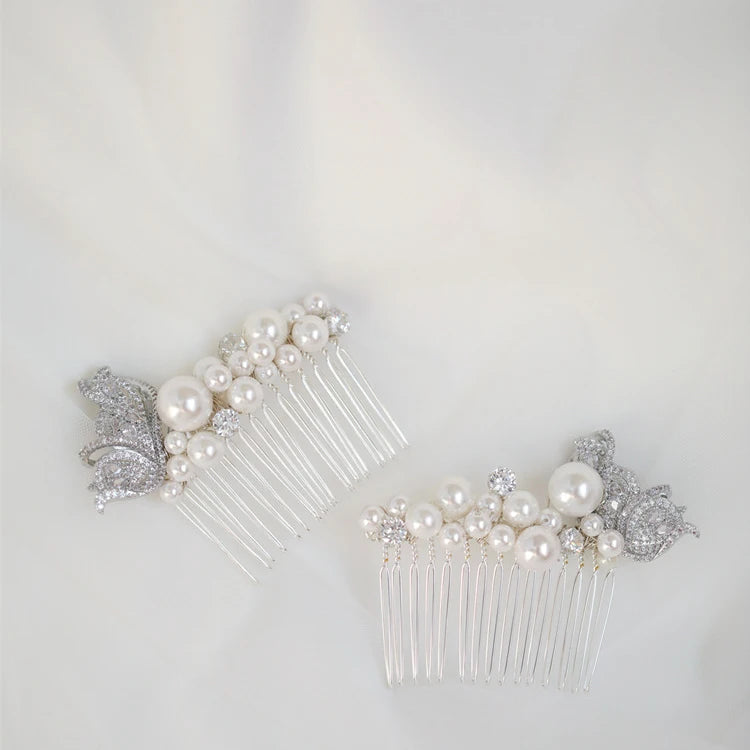 Wedding Accessories Silver Color Hair Comb Butterfly Hairpins Bride Women Pearl Rhinestones Head Pieces Headdress Bridal Jewelry