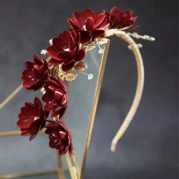 Red Flower Headband Hairband Crystal Headpiece Headwear For Bride Tiara Crown Headdress Bridal Jewelry Wedding Hair Accessories