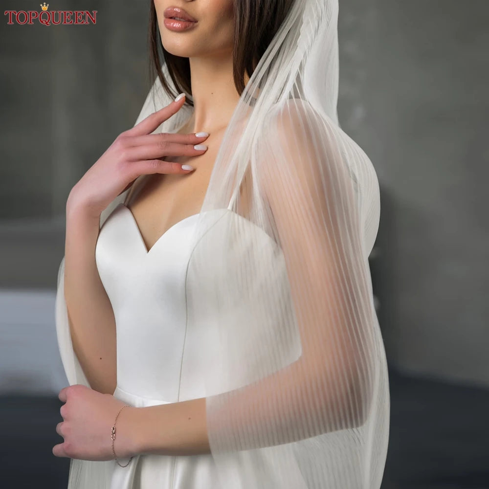 Topqueen Vele de mariage minimaliste Pildeux Veille de mariée ACCESSOIRES DE BRIDE 1 TIER ELBOW FINGERIP VEIL DE LONGUEUR WALTZ avec peigne V192