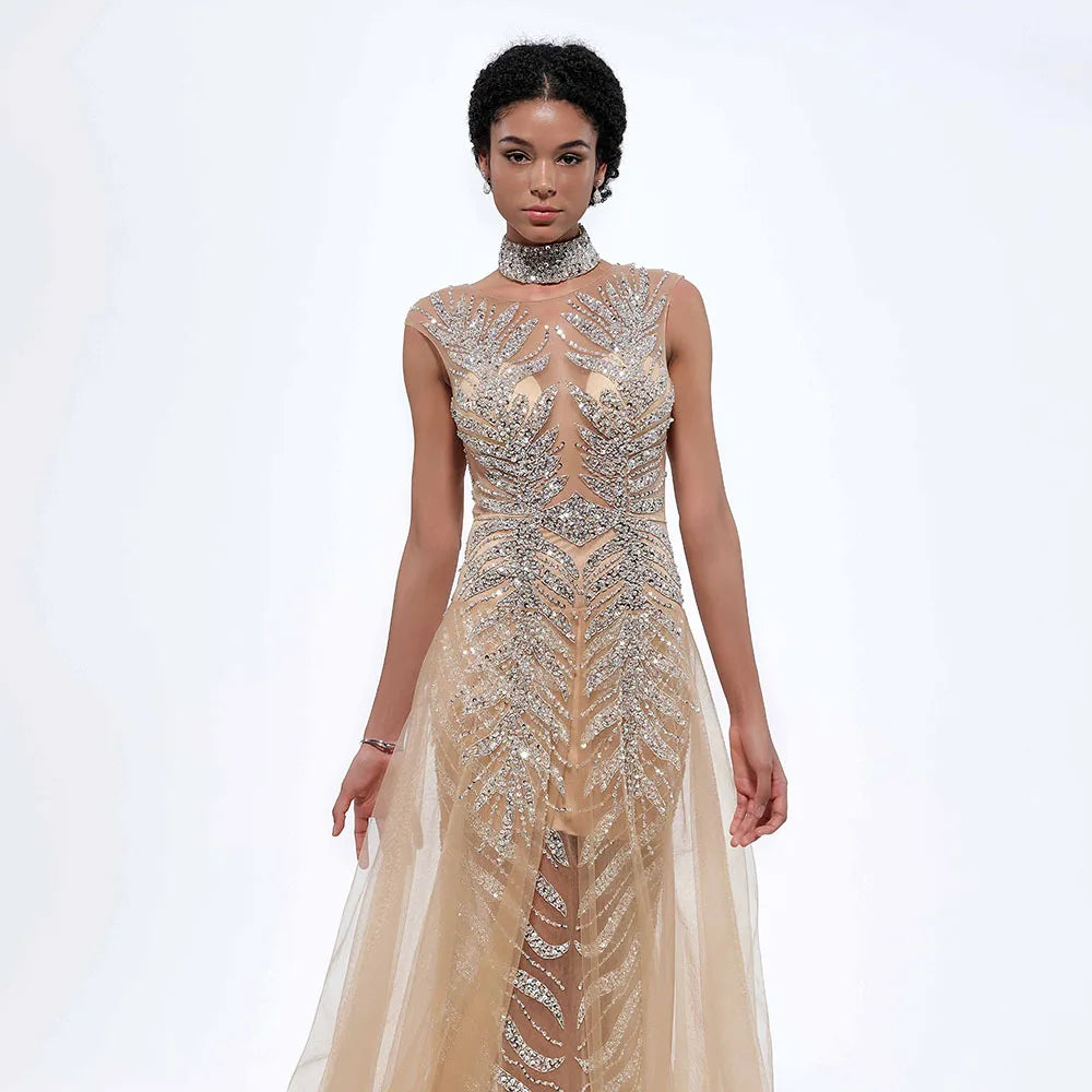 Gold Sexy diamonds Backless Evening Prom Dresses for Women Formal Part