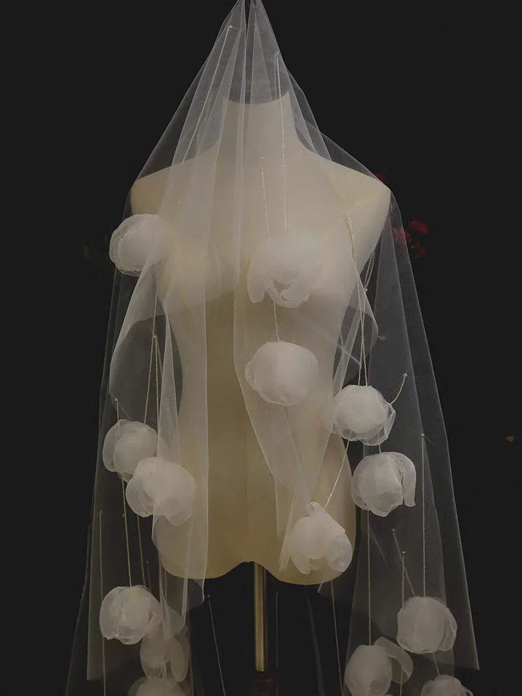 White Bridal Veil Flower Wedding Veils For Evening Party Dress Women Girl Hair Accessories Brides Jewelry