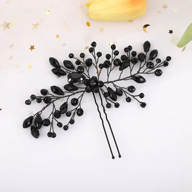 Floralbride Handmade Trendy Alloy Blue Opal Crystal Rhinestones Bridal Hair comb Wedding Headpieces Women Girls Hair Jewelry 7246 Black